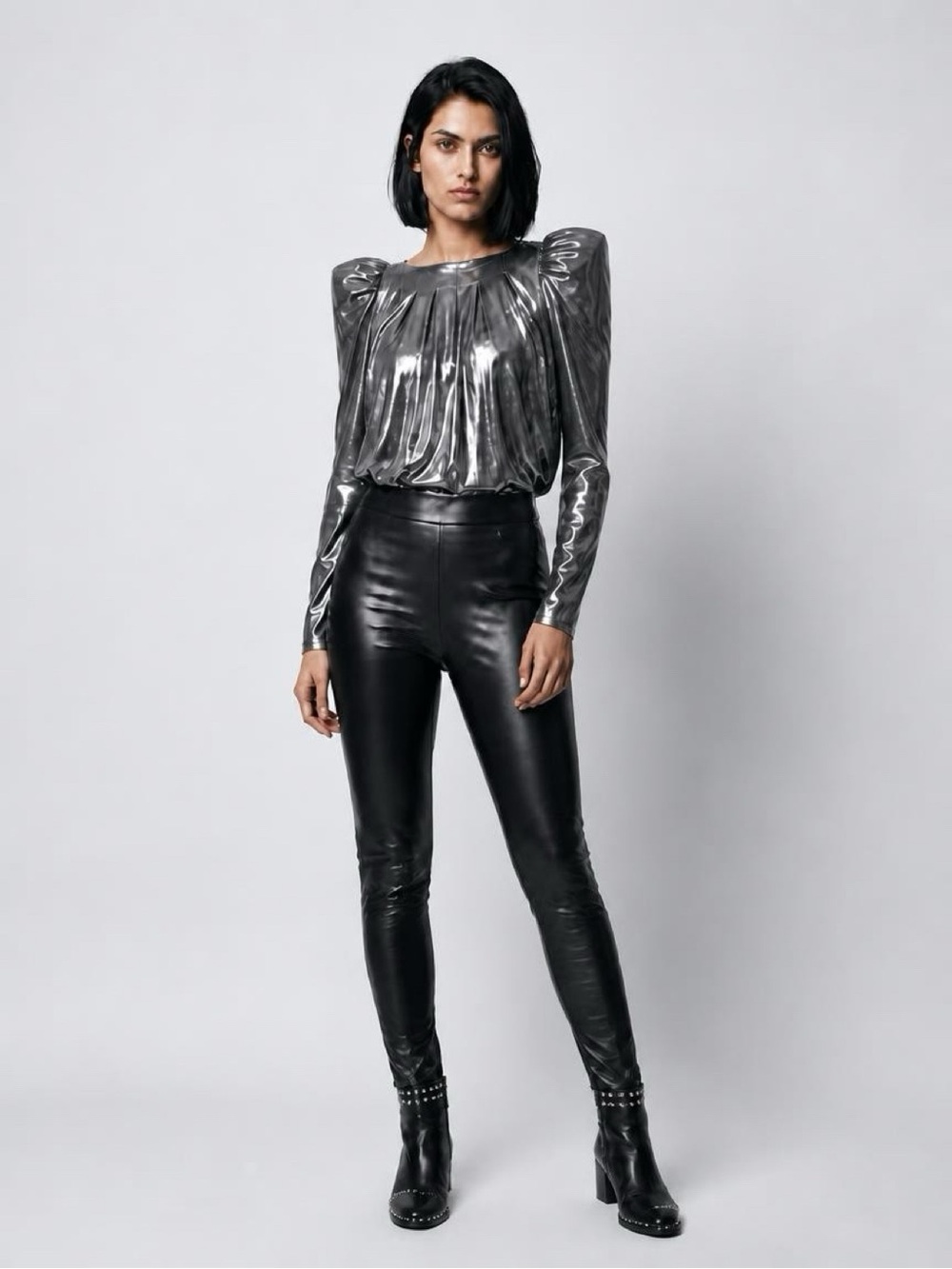 THOMAS WYLDE liquid gunmetal top exaggerated shoulder detail - Picture 4 of 6